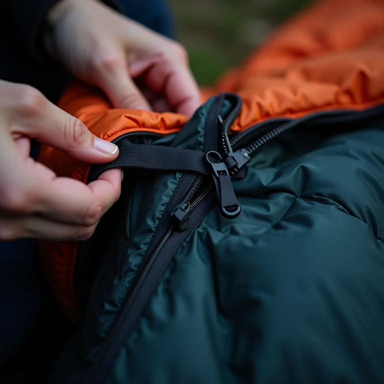 Fechando zíperes e prendendo velcros de um saco de dormir