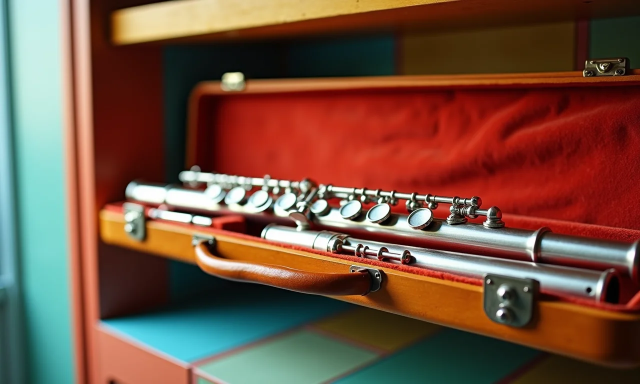 Flauta doce guardada em um estojo limpo.