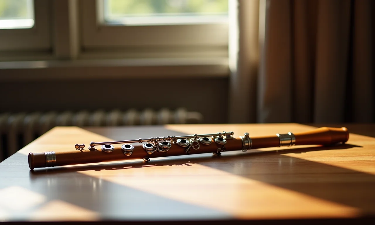 Flauta doce longe da luz solar e calor.