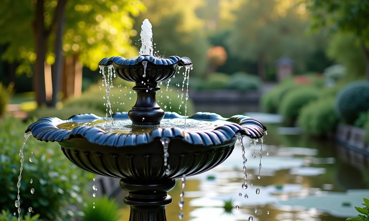 Fonte de ferro criando um ambiente relaxante no jardim.