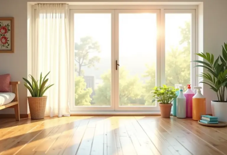 Foto de uma casa iluminada durante a limpeza de primavera.