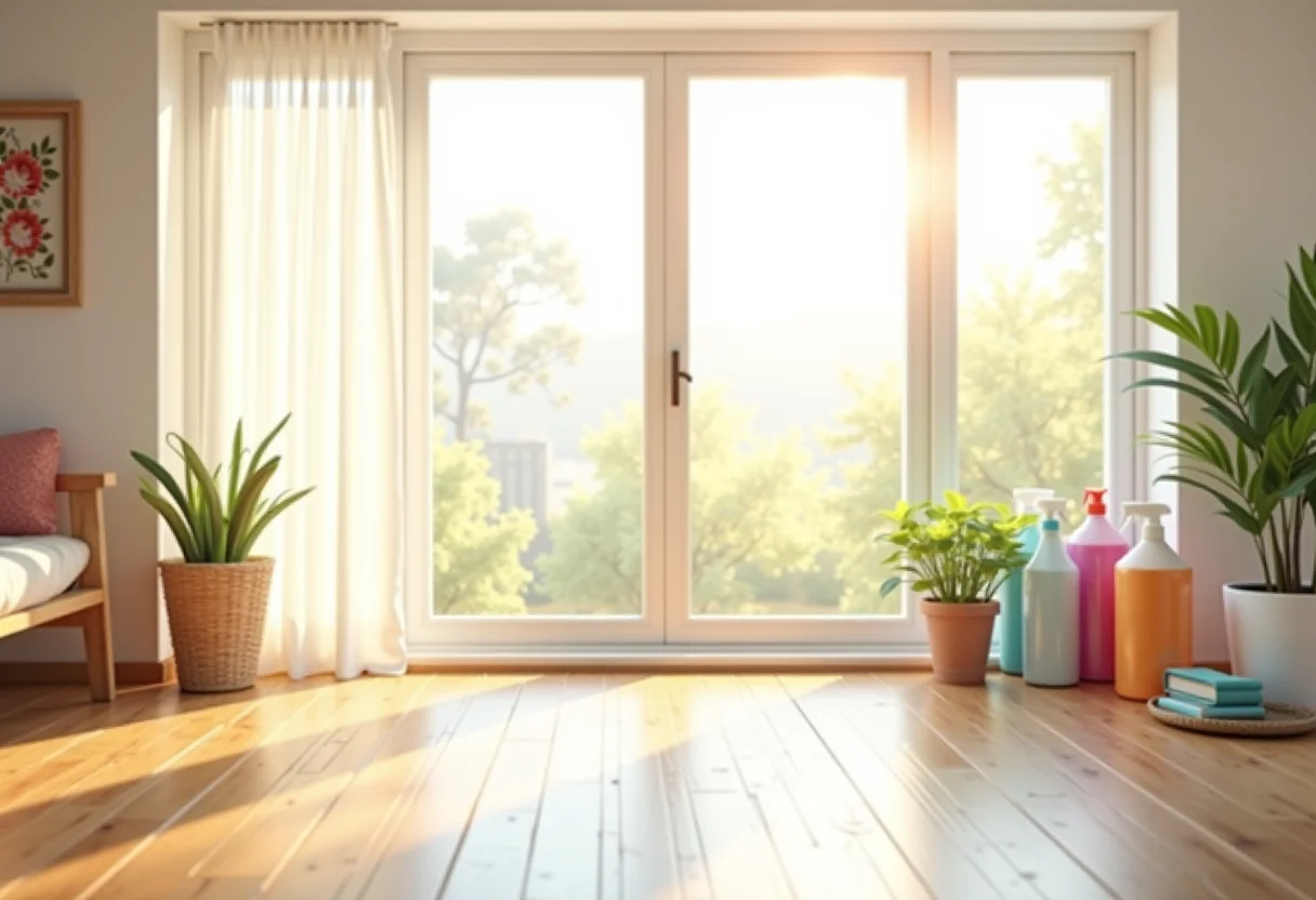 Foto de uma casa iluminada durante a limpeza de primavera.