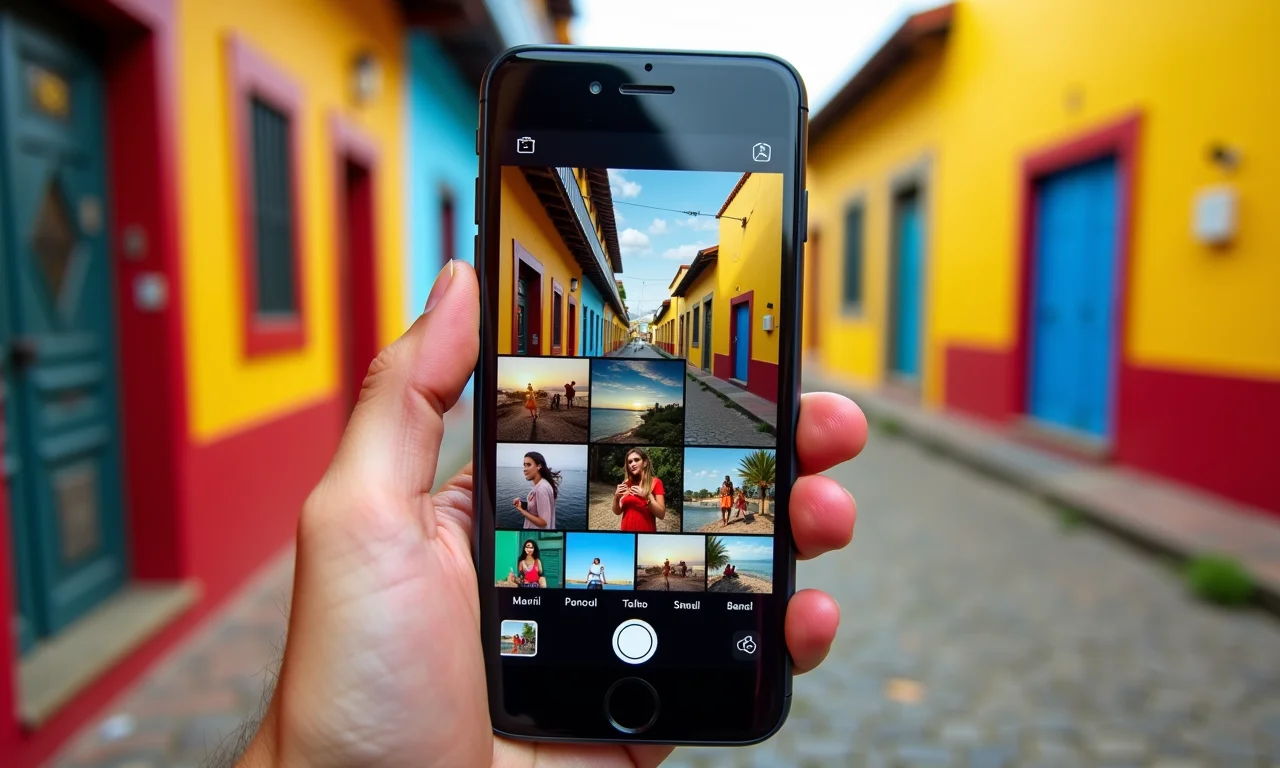 Fotos organizadas no celular com tags.