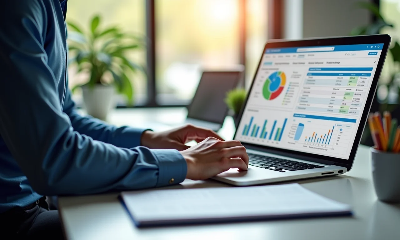 Funcionário inserindo dados em uma planilha de gestão de estoque.