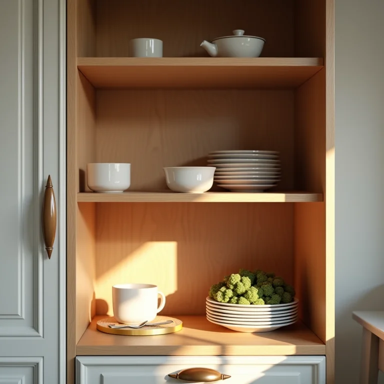 Gabinete de cozinha parcialmente vazio.