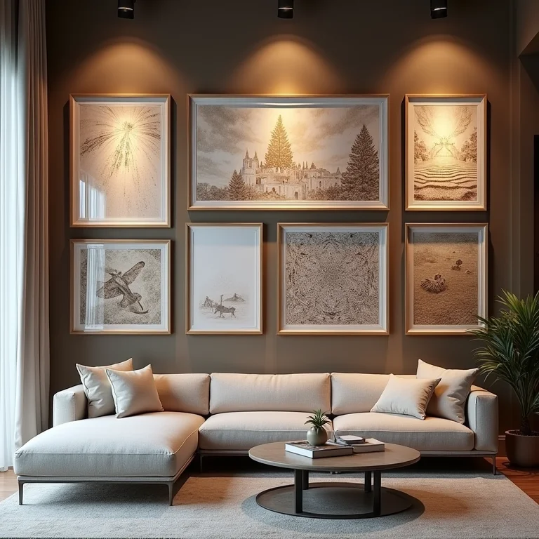 Galeria de arte com ilusões de ótica em diversos estilos.