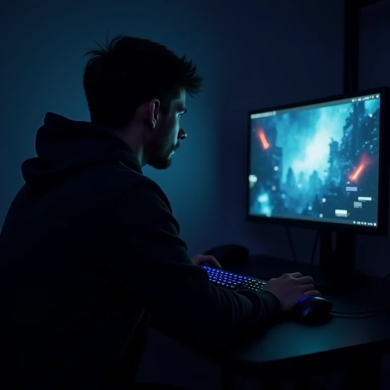 Gamer jogando em apenas uma tela pequena.