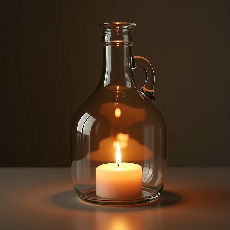 Garrafão de vidro transformado em porta-velas