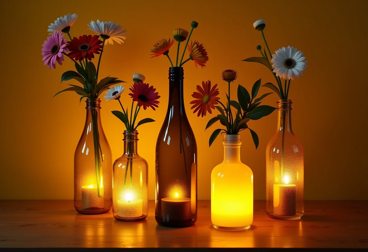 Garrafas de azeite recicladas como peças de decoração sofisticadas.