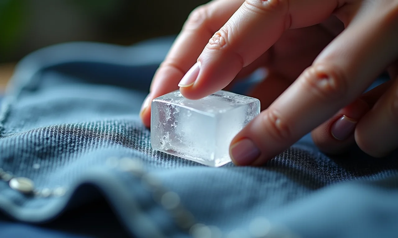 Gelo endurecendo piche na roupa.