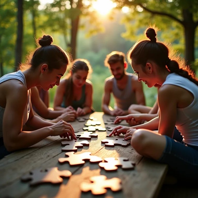 Grupo resolvendo um quebra-cabeça para desbloquear a próxima pista.