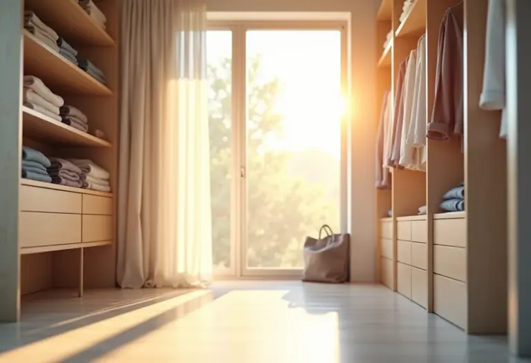 Guarda-roupa arejado e bem iluminado, representando a solução para umidade.