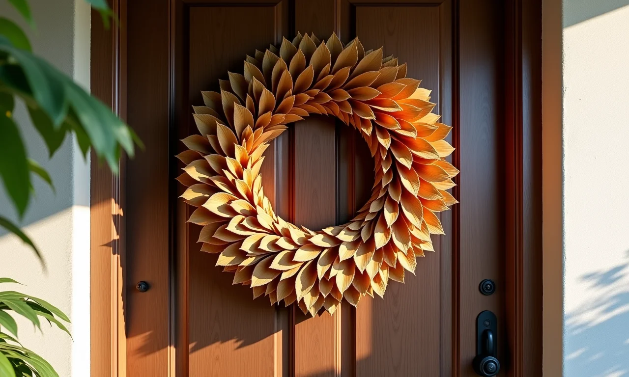 Guirlanda de folhas secas na porta de entrada.