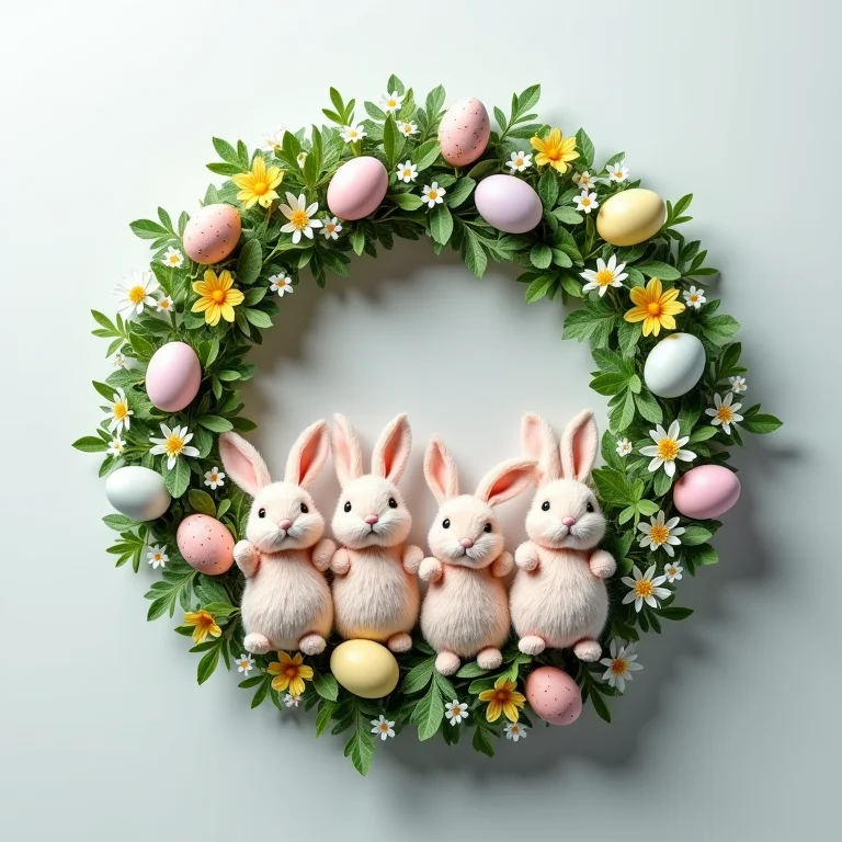 Guirlanda de Páscoa com coelhinhos e ovos coloridos