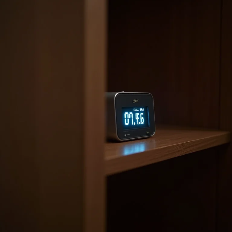 Higrômetro medindo altos níveis de umidade dentro de um armário.