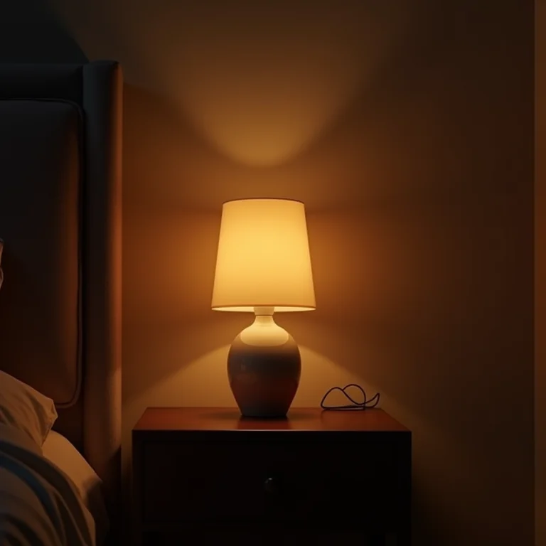 Iluminação aconchegante em um quarto pequeno.