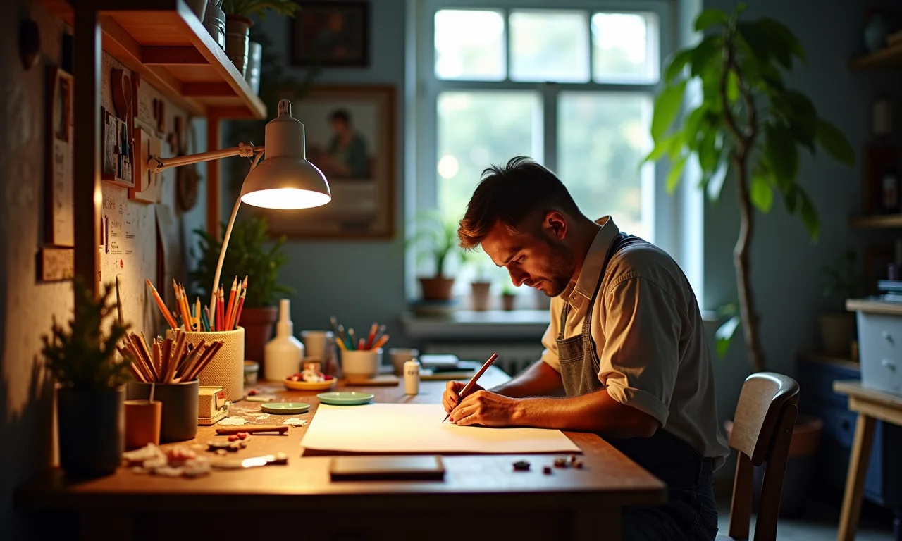 Iluminação adequada em um ateliê de artesanato.