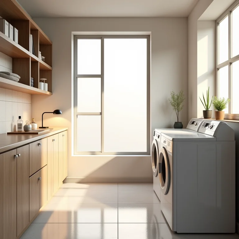 Iluminação adequada na lavanderia.