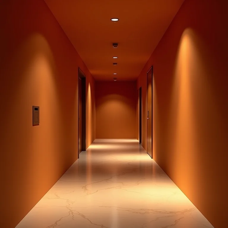 Iluminação ambiente em corredor residencial