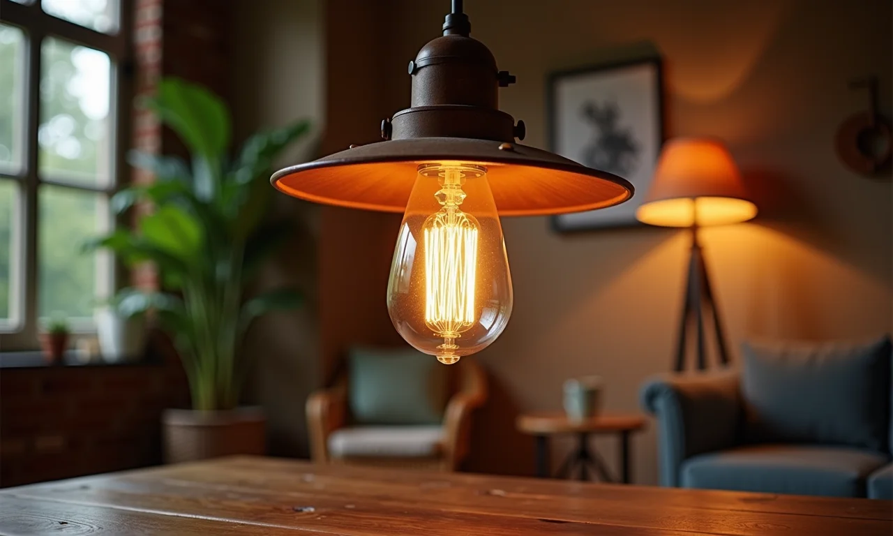 Iluminação feita de carretel de fio iluminando um quarto em estilo brasileiro.