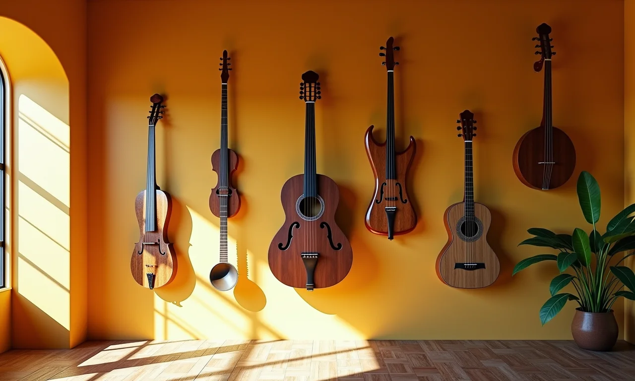 Instrumentos de sopro adicionando charme e originalidade à decoração.