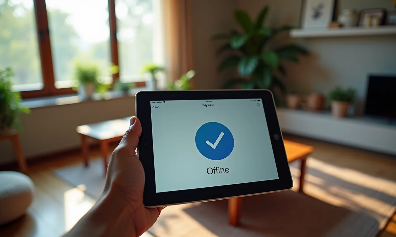Interface do Notion indicando acesso offline em um tablet.
