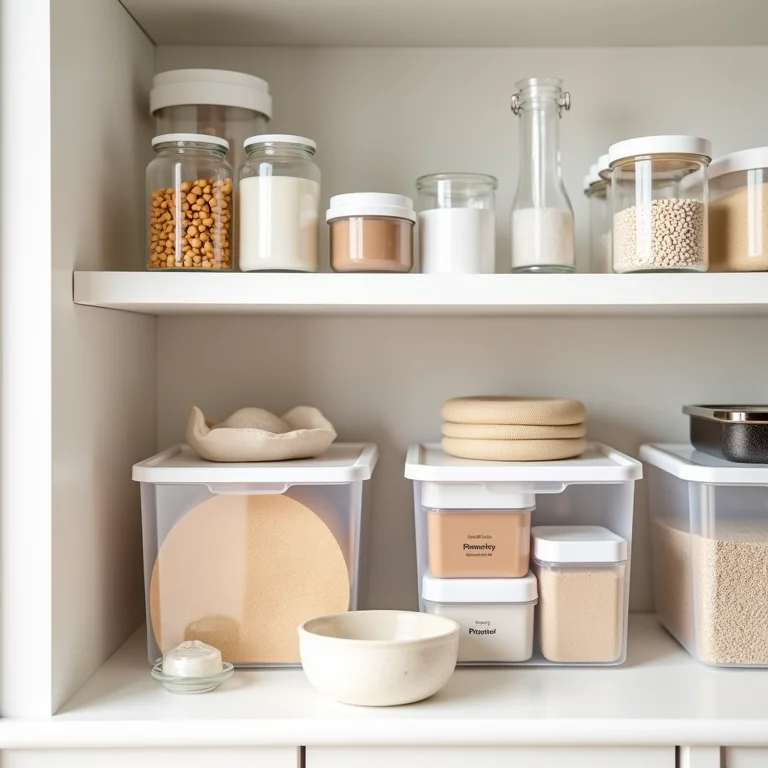 Itens categorizados em caixas organizadoras transparentes.