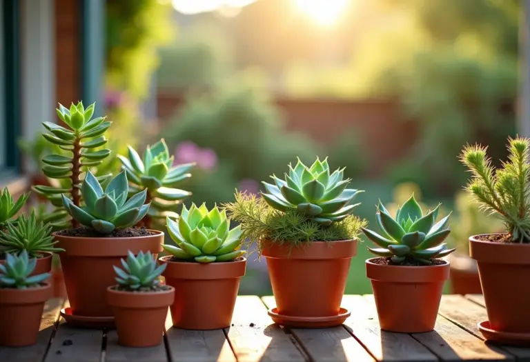 Jardim de suculentas DIY em um pátio ensolarado