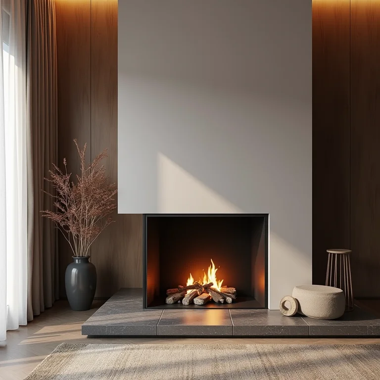 Lareira de estilo incompatível destoando da decoração da sala.