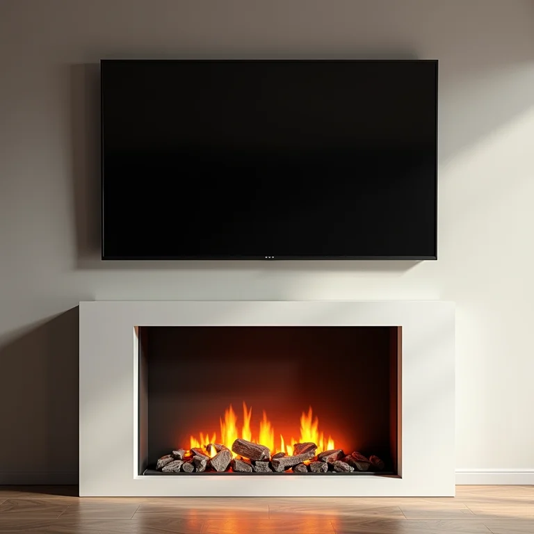 Lareira mal posicionada embaixo de uma TV, evidenciando um erro de design.