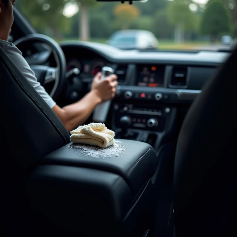Limpando o painel do carro com produtos multiuso