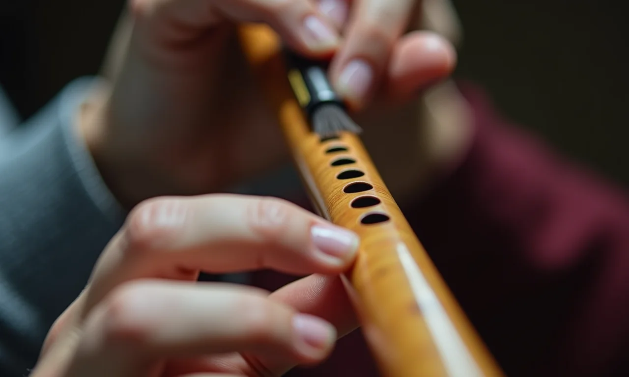 Limpando os orifícios menores da flauta doce.