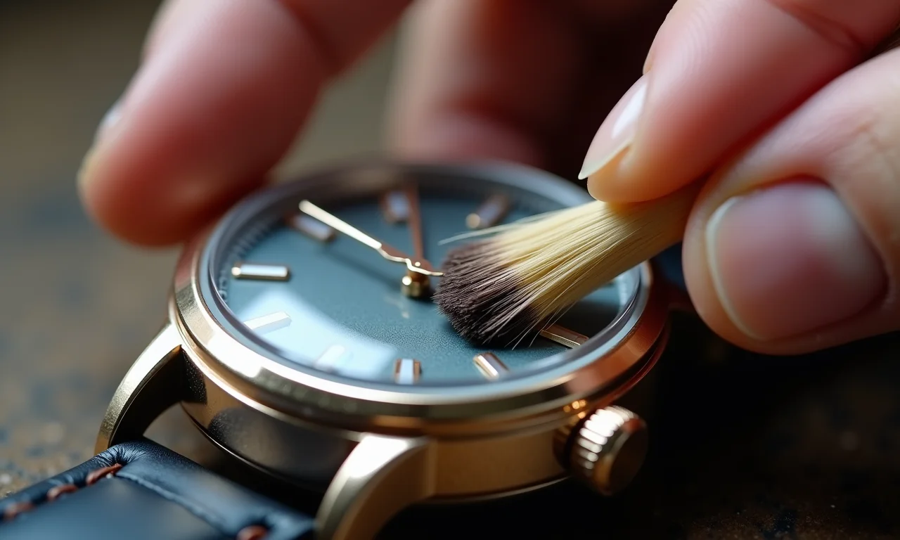Limpeza da caixa do relógio com escova macia.