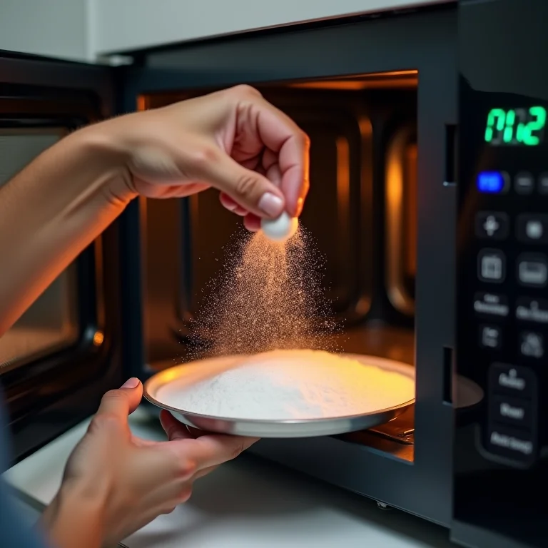 Limpeza de micro-ondas com bicarbonato de sódio.
