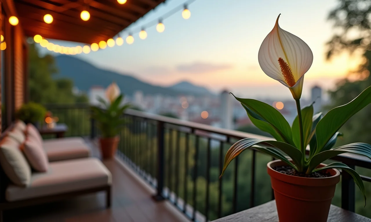 Lírio da paz na varanda, criando um oásis particular.