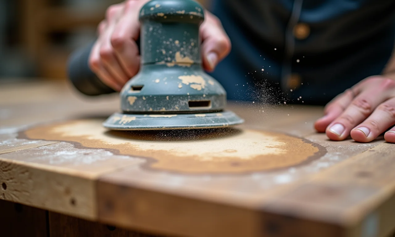 Lixamento para revelar a camada inferior da pátina.