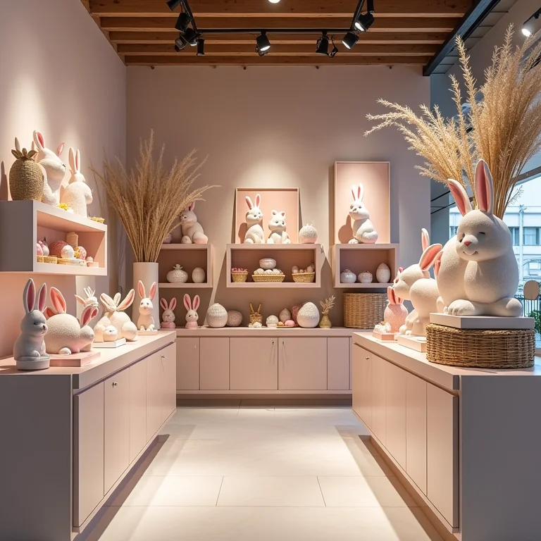 Loja de decoração com diversos itens de coelhinho para a Páscoa