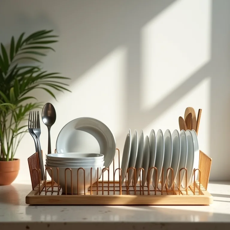 Louça organizada em ordem estratégica no escorredor