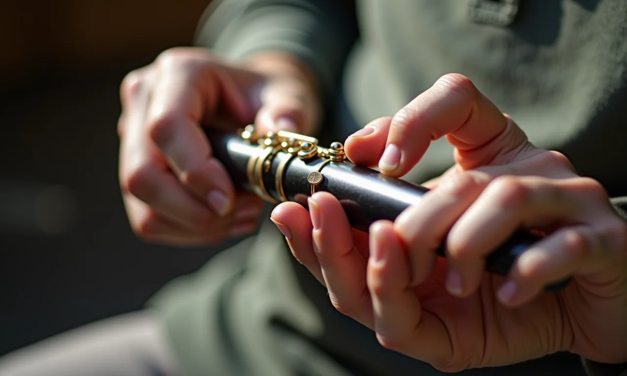 Lubrificando as juntas da flauta doce.