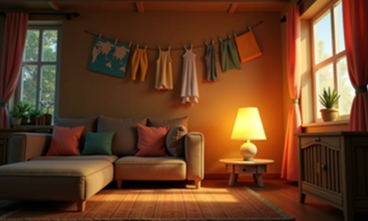 Luminária aconchegante feita com pregadores de roupa.