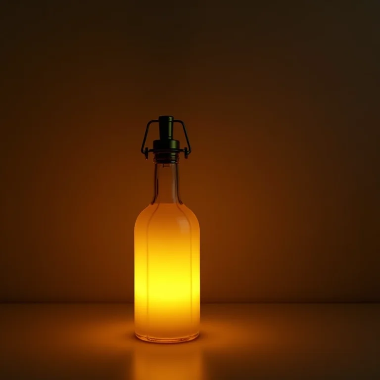 Luminária charmosa feita com garrafa de azeite iluminando um ambiente.