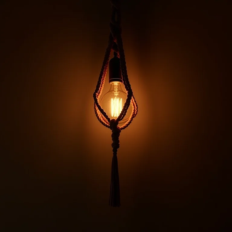 Luminária de macramê com luz aconchegante.