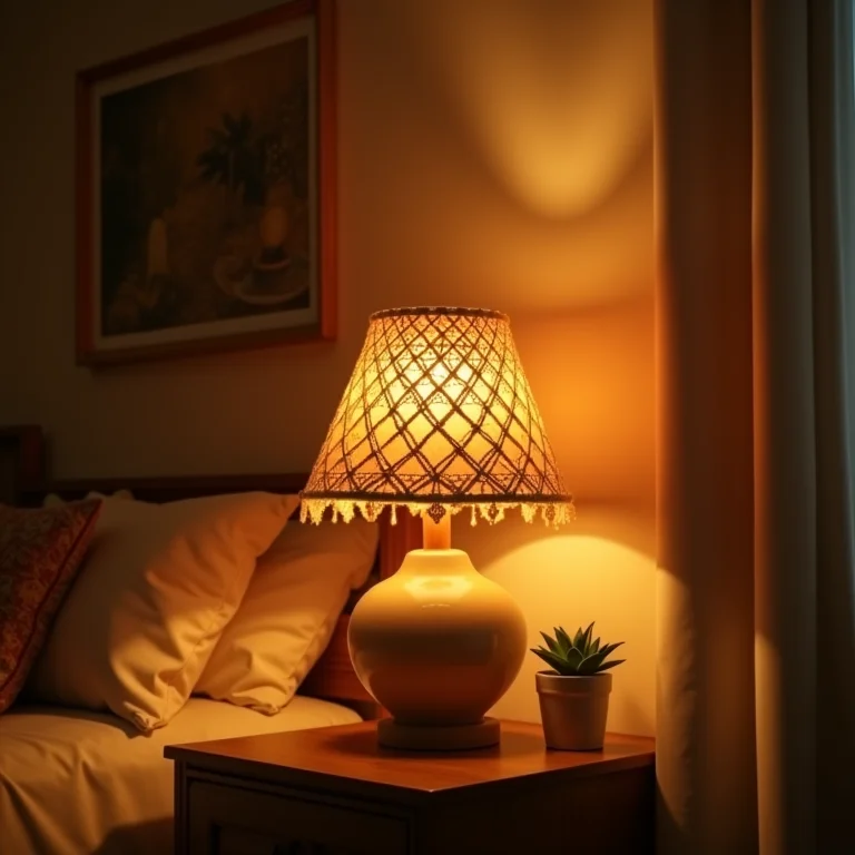 Luminária de macramê em um quarto