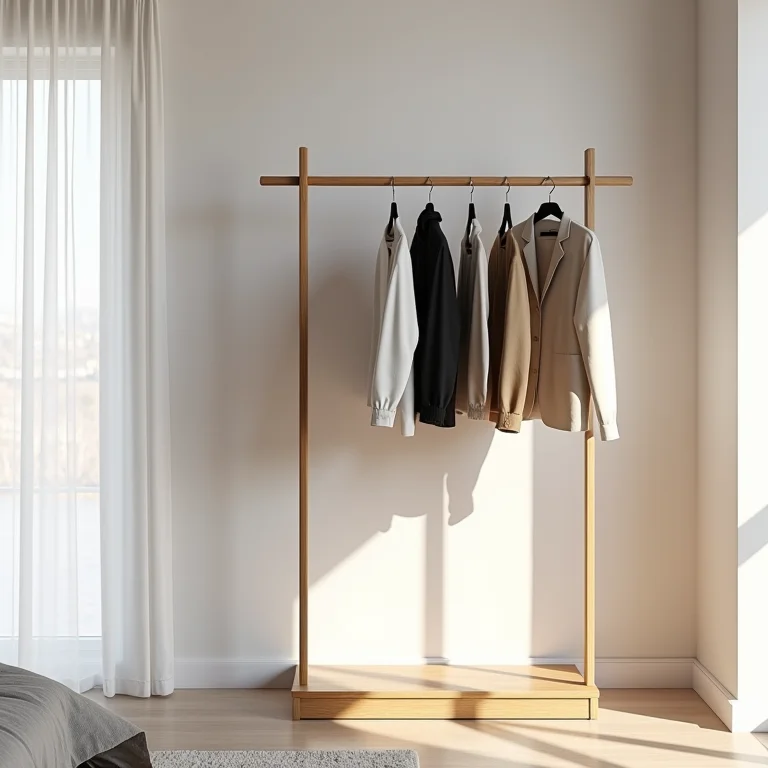 Mancebo arara com roupas em um quarto moderno.