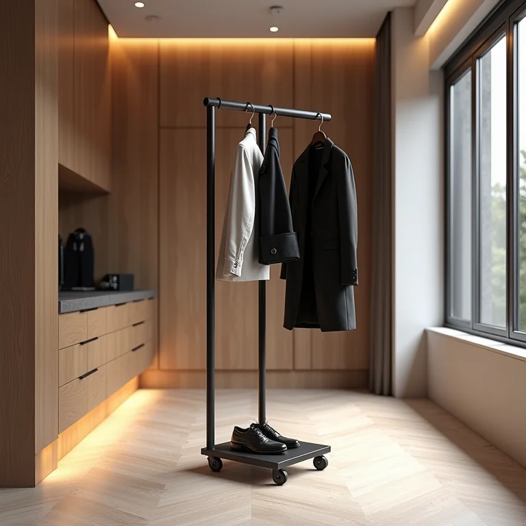 Mancebo com rodinhas para praticidade e mobilidade.