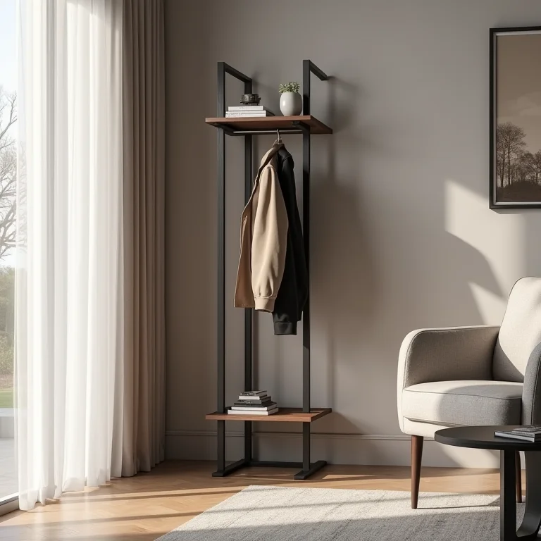 Mancebo de chão moderno em sala de estar.