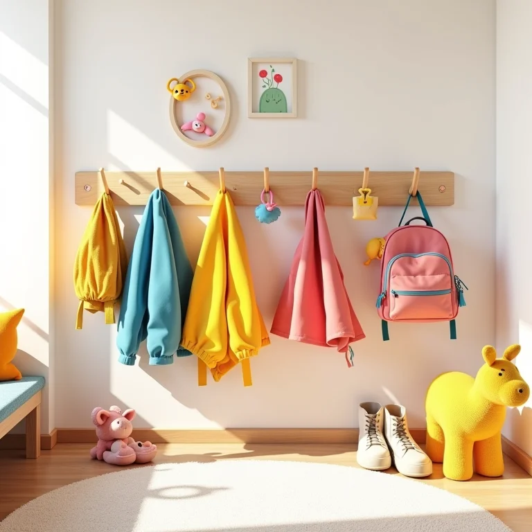 Mancebo infantil colorido em um quarto de criança.