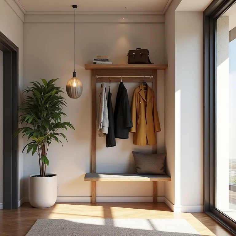 Mancebo integrado à decoração de uma entrada estilosa.