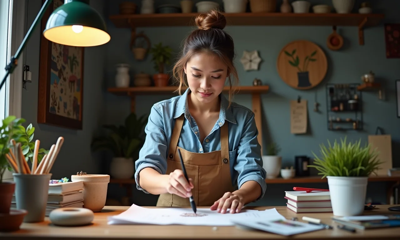 Mantendo a rotina de organização do ateliê de artesanato.