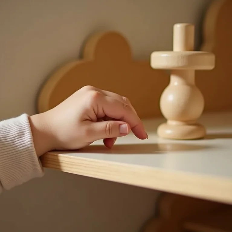 Mão de criança explorando brinquedos sensoriais em um ambiente montessoriano